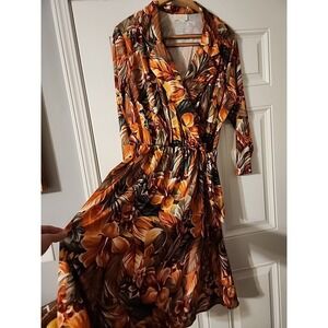 Vintage 1980s Dress Roamans Floral Tropical Wrap Beach Stretch Boho L XL 2x ?